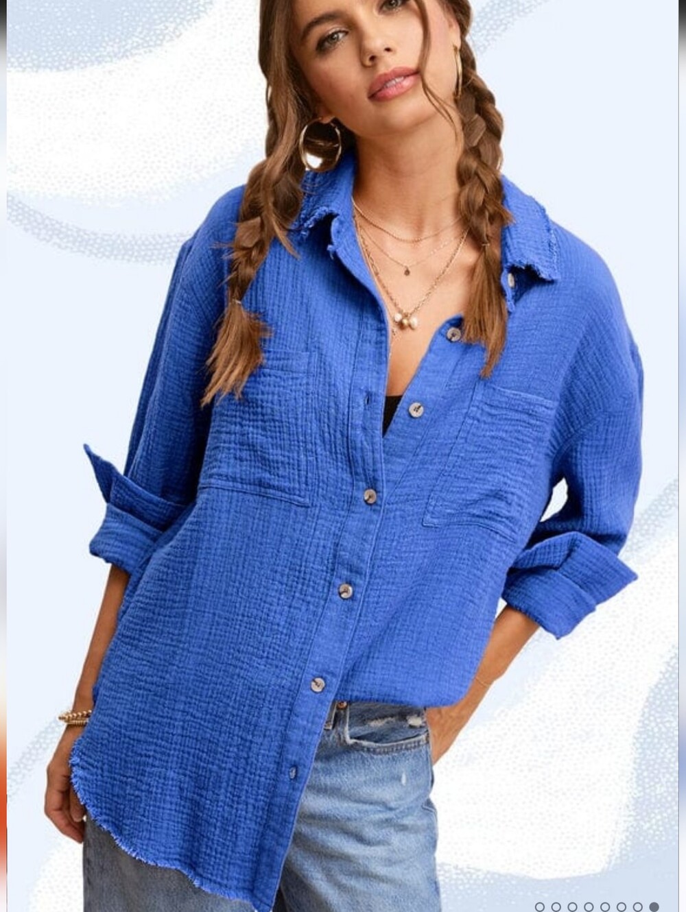 La Miel Gauzy Blue Button Down Shirt Small
